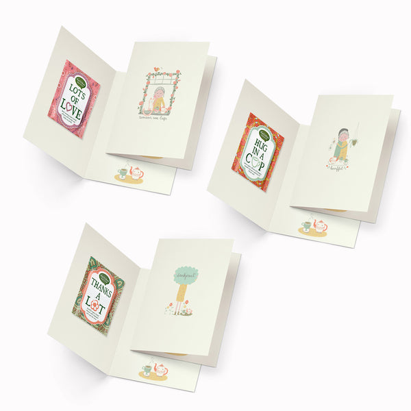 Voordeelset: 3 kopje thee-kaarten - met theezakjes - Hollyworks